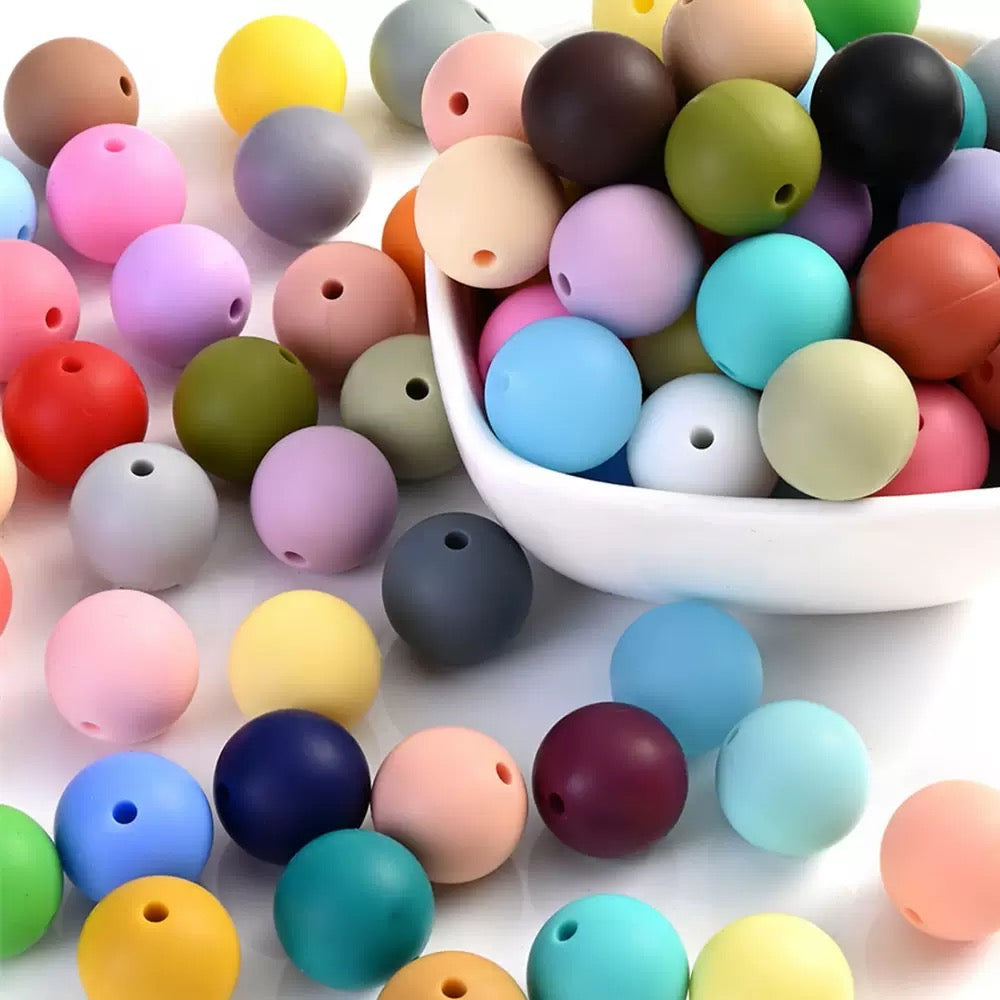 β¨ Colorful Silicone Beads β Printed & Solid Round Beads for DIY Jewelry, Teething Accessories & Crafts β¨