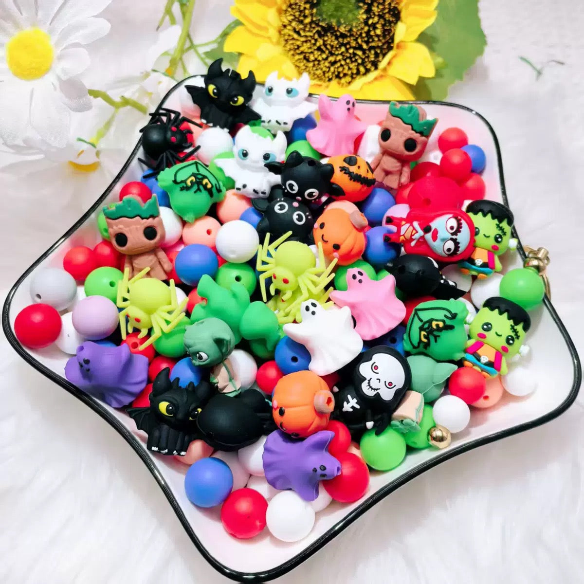 β¨ Colorful Silicone Beads β Printed & Solid Round Beads for DIY Jewelry, Teething Accessories & Crafts β¨