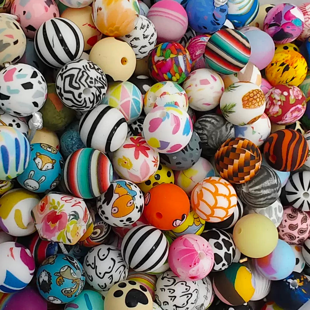 β¨ Colorful Silicone Beads β Printed & Solid Round Beads for DIY Jewelry, Teething Accessories & Crafts β¨