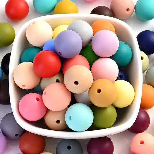 ✨ Colorful Silicone Beads – Printed & Solid Round Beads for DIY Jewelry, Teething Accessories & Crafts ✨
