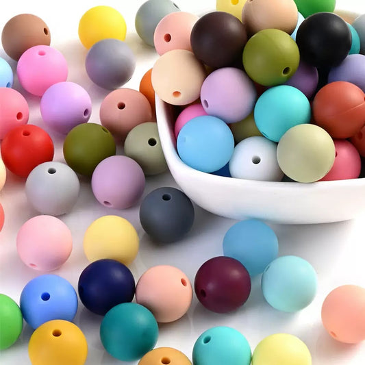 ✨ Colorful Silicone Beads – Printed & Solid Round Beads for DIY Jewelry, Teething Accessories & Crafts ✨